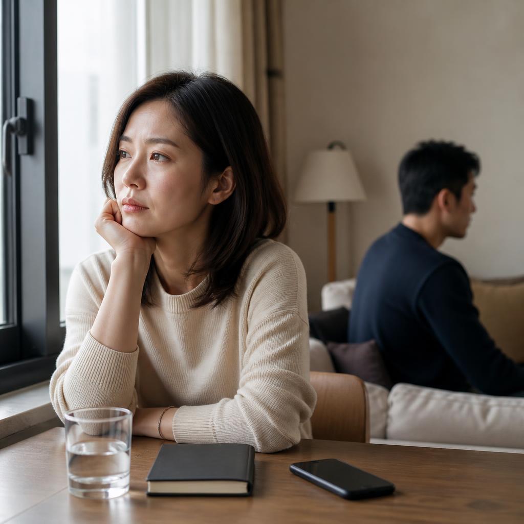 伴侶外遇後，女性獨自在窗邊整理思緒